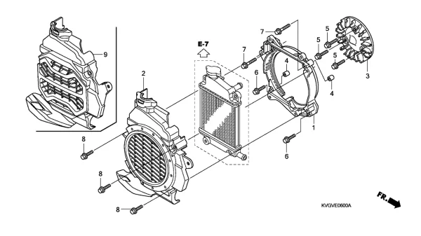 E-6 | COOLING FAN/KÉT NƯỚC COVER | QUẠT LÀM MÁT / ỐP TẢN NHIỆT | AIR BLADE 110 (03/2007-12/2012) (CATALOGUE PHỤ TÙNG)